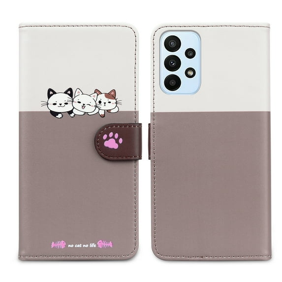 Feishell Cute Animal Pattern Wallet Phone Case for Samsung Galaxy A23 5G,Color Matching PU Leather Shockproof Magnetic Flip Stand Credit Card Slots Slim Phone Case with Wrist Strap,Gray