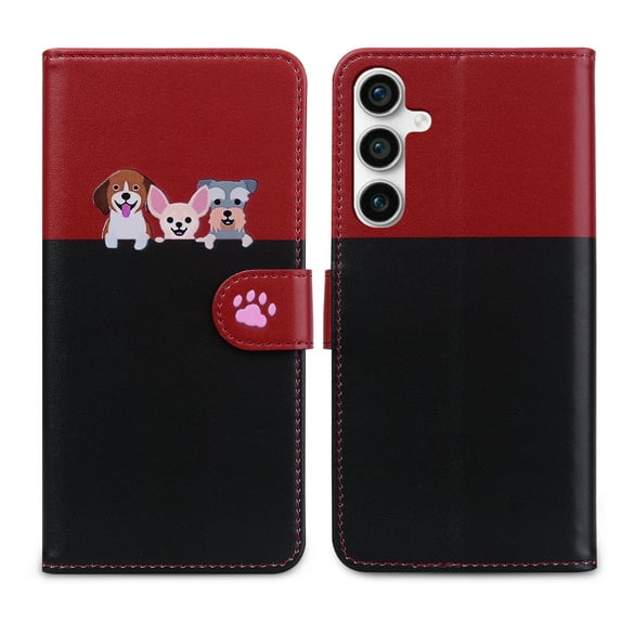 Feishell Cute Animal Pattern Wallet Phone Case for Samsung Galaxy S23 FE,Color Matching PU Leather Shockproof Magnetic Flip Stand Credit Card Slots Slim Phone Case with Wrist Strap, Black