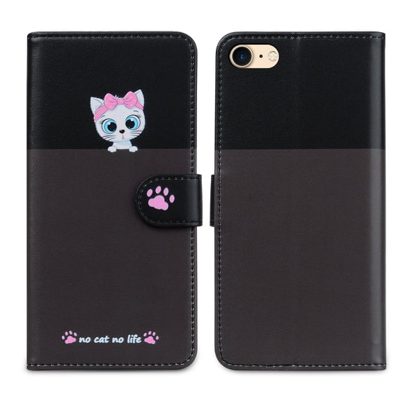 Feishell Cute Animal Pattern Wallet Phone Case for iPhone 7/8/SE 2020/SE 2022,Color Matching PU Leather Shockproof Magnetic Flip Stand Credit Card Slots Slim Phone Case with Wrist Strap,Darkgray