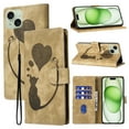 thumbnail image 1 of Feishell Cute Case for iPhone 15 Plus Wallet,Magnetic Flip Case Credit Card Slots,Embossed Cat Love Heart,Premium Retro PU Leather, RFID Blocking & Wrist Strap & Kickstand Phone Case,Beige, 1 of 11