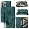 thumbnail image 1 of Feishell Cute Case for iPhone 15 Pro Wallet,Magnetic Flip Case Credit Card Slots,Embossed Cat Love Heart,Premium Retro PU Leather, RFID Blocking & Wrist Strap & Kickstand Phone Case,Green, 1 of 10