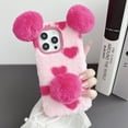 thumbnail image 1 of Feishell Cute Fluffy Case for iPhone 12 mini, Cute Panda Ears Hairball Soft Fuzzy Winter Warm Faux Fur Plush Fluffy Flexible TPU Bumper Protective Phone Cover Women Girls,Rose, 1 of 5