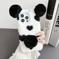 thumbnail image 1 of Feishell Cute Fluffy Case for iPhone 14 Plus, Cute Panda Ears Hairball Soft Fuzzy Winter Warm Faux Fur Plush Fluffy Flexible TPU Bumper Protective Phone Cover Women Girls,Black, 1 of 5