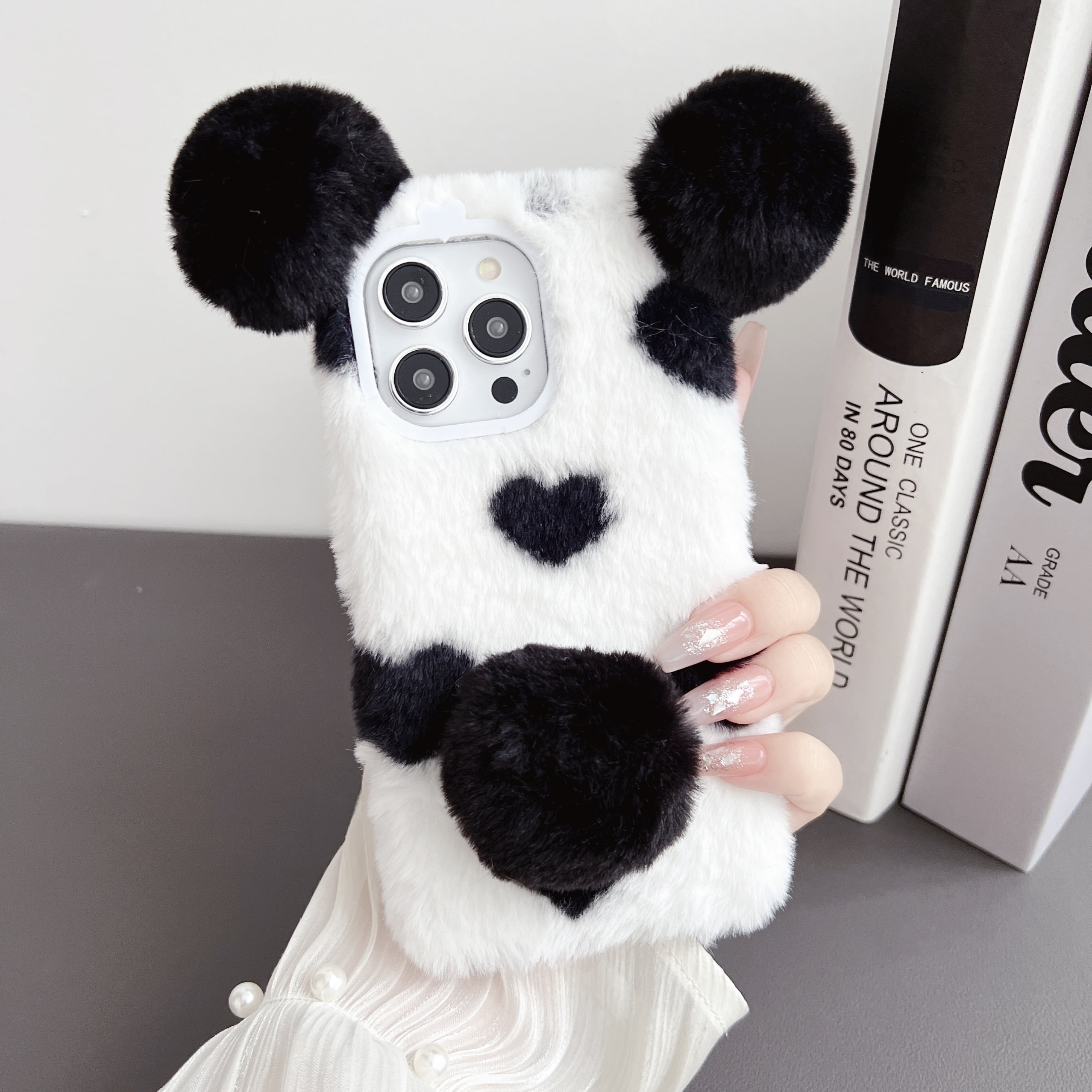 Feishell Cute Fluffy Case for iPhone 14 Pro, Cute Panda Ears Hairball Soft  Fuzzy Winter Warm Faux Fur Plush Fluffy Flexible TPU Bumper Protective ...