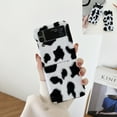 thumbnail image 1 of Feishell Cute Warm Fluffy Case for Samsung Galaxy Z Flip4 with Wrsit Strap Beaded Chain Plush Cover, Milk Cow Pattern Autumn Winter Cold Weather Slim Folding Phone Case for Women Girls,Black+White, 1 of 10