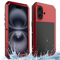 Feishell Designed for iPhone 16 Case, [Built-in Screen Protector] [Military Grade Drop Protection] Metal Aluminum Alloy Heavy Duty Full-Body Shockproof Water-Proof Phone Case,Red