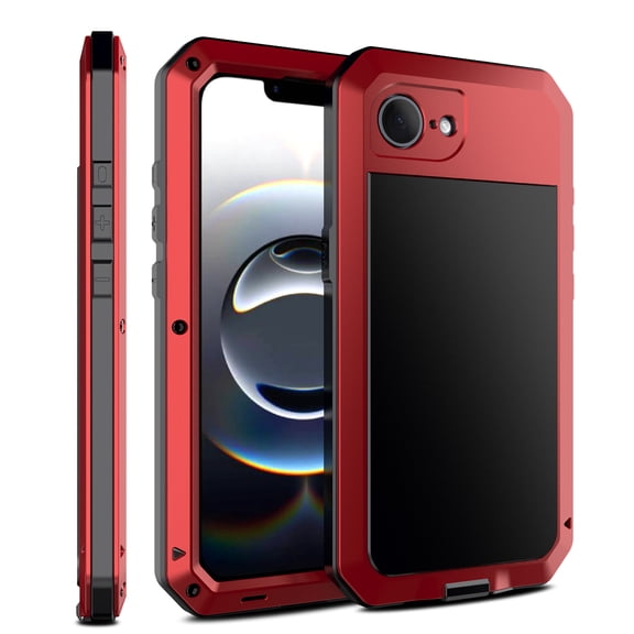 Feishell Designed for iPhone 16e Case, [Built-in Screen Protector] [Military Grade Drop Protection] Metal Aluminum Alloy Heavy Duty Full-Body Shockproof Water-Proof Phone Case,Red