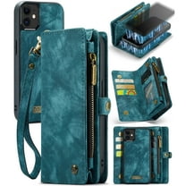 Feishell Durable 2-In-1 Magnetic Detachable Wallet Case for iPhone 12 / iPhone 12 Pro,for Women Men,Premium PU Leather Zipper Pocket Flip Multi Card Slots Purse Phone Case with Wrist Strap,Green