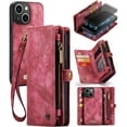thumbnail image 1 of Feishell Durable 2-In-1 Magnetic Detachable Wallet Case for iPhone 13 mini,for Women Men,Premium PU Leather Zipper Pocket Flip Multi Card Slots Purse Phone Case with Wrist Strap,Red, 1 of 9
