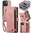thumbnail image 1 of Feishell Durable 2-In-1 Magnetic Detachable Wallet Case for iPhone 15,for Women Men,Premium PU Leather Zipper Pocket Flip Multi Card Slots Purse Phone Case with Wrist Strap,Pink, 1 of 10
