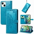 thumbnail image 1 of Feishell Embossed PU Leather Wallet Phone Case for Apple iPhone 15 Plus,Full Protection Magnetic Clasp Flip Stand Card Slots Shockproof Protective Cover with Hand Strap,Blue, 1 of 7