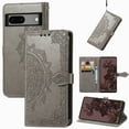 thumbnail image 1 of Feishell Embossed PU Leather Wallet Phone Case for Google Pixel 7a 6.1 inch,Full Protection Magnetic Clasp Flip Stand Card Slots Shockproof Protective Cover with Hand Strap,Gray, 1 of 6