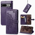 thumbnail image 1 of Feishell Embossed PU Leather Wallet Phone Case for Google Pixel 7a 6.1 inch,Full Protection Magnetic Clasp Flip Stand Card Slots Shockproof Protective Cover with Hand Strap,Purple, 1 of 7