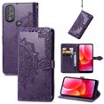 thumbnail image 1 of Feishell Embossed PU Leather Wallet Phone Case for Motorola Moto G Power (2022) 6.5 inch,Full Protection Magnetic Clasp Flip Stand Card Slots Shockproof Protective Cover with Hand Strap,Purple, 1 of 7