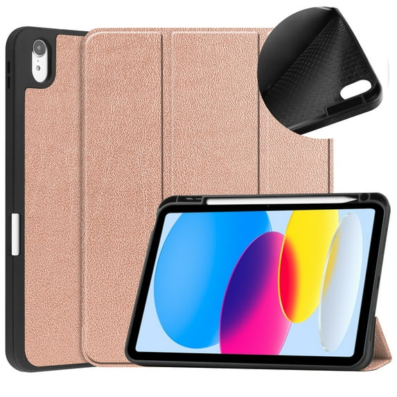 Feishell Fit for Apple iPad 10th Gen 10.9 inch 2022 Smart Case, Built-in Pencil Holder,Auto Sleep/Wake,Luxury PU Leather Magnetic Flip Tri-fold Stand Slim Thin Protective Cover,Rosegold