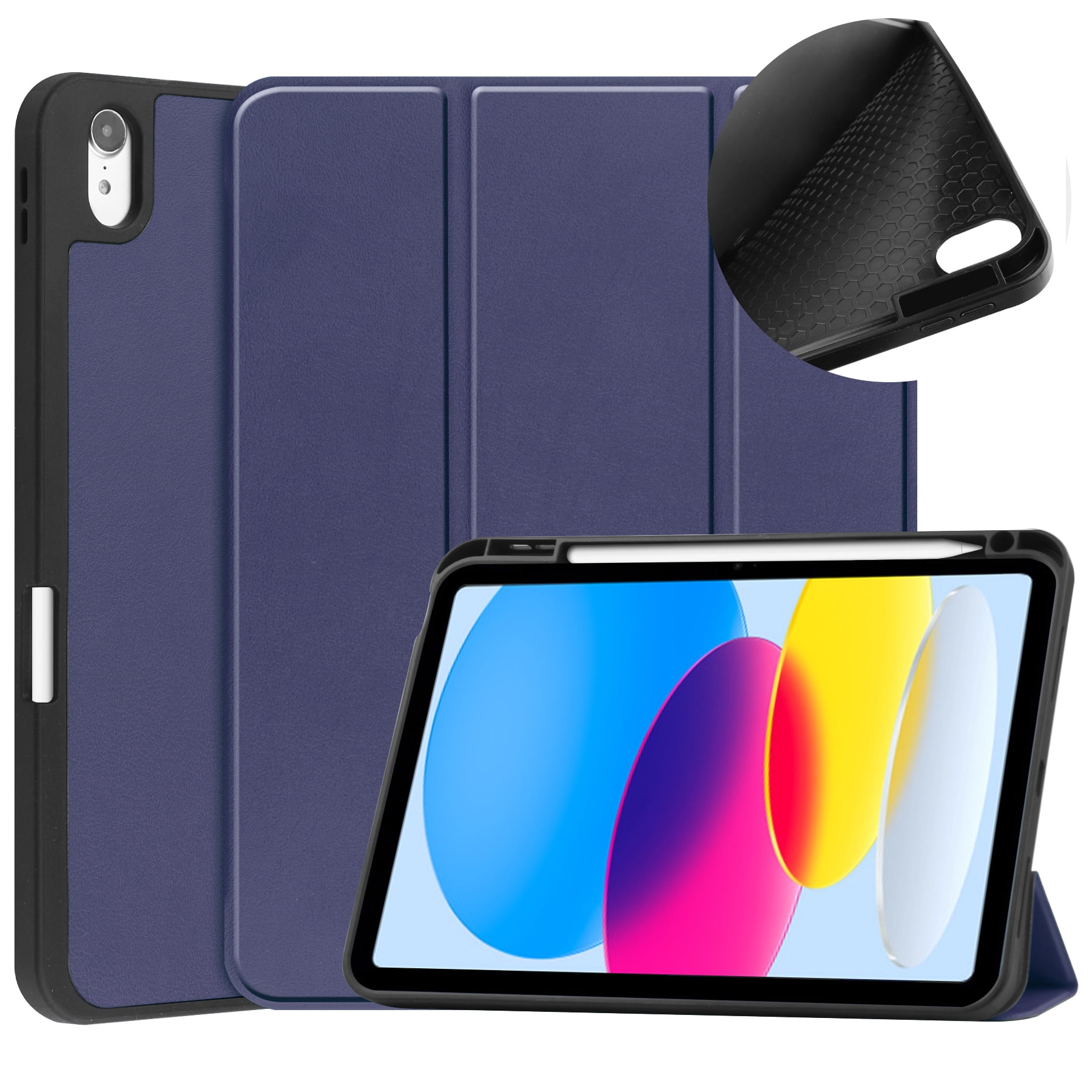 Feishell Fit for Apple iPad 10th Gen 10.9 inch 2022 Smart Case, Built-in Pencil Holder,Auto Sleep/Wake,Luxury PU Leather Magnetic Flip Tri-fold Stand Slim Thin Protective Cover,Darkblue
