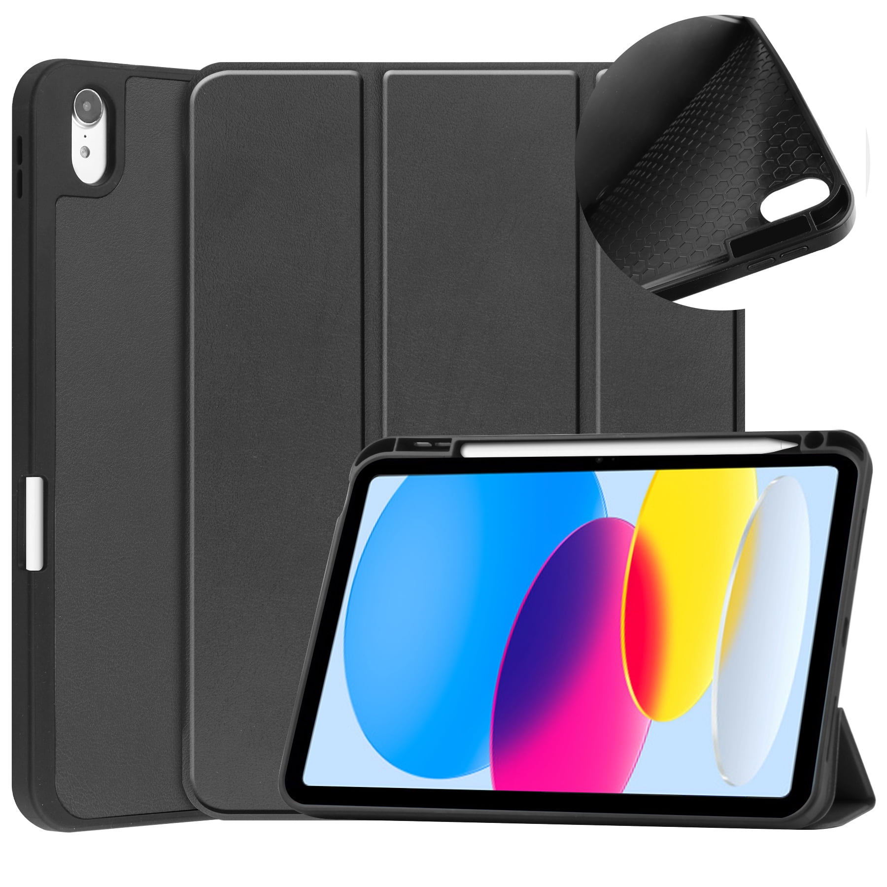 Feishell Fit for Apple iPad 10th Gen 10.9 inch 2022 Smart Case, Built-in Pencil Holder,Auto Sleep/Wake,Luxury PU Leather Magnetic Flip Tri-fold Stand Slim Thin Protective Cover,Black