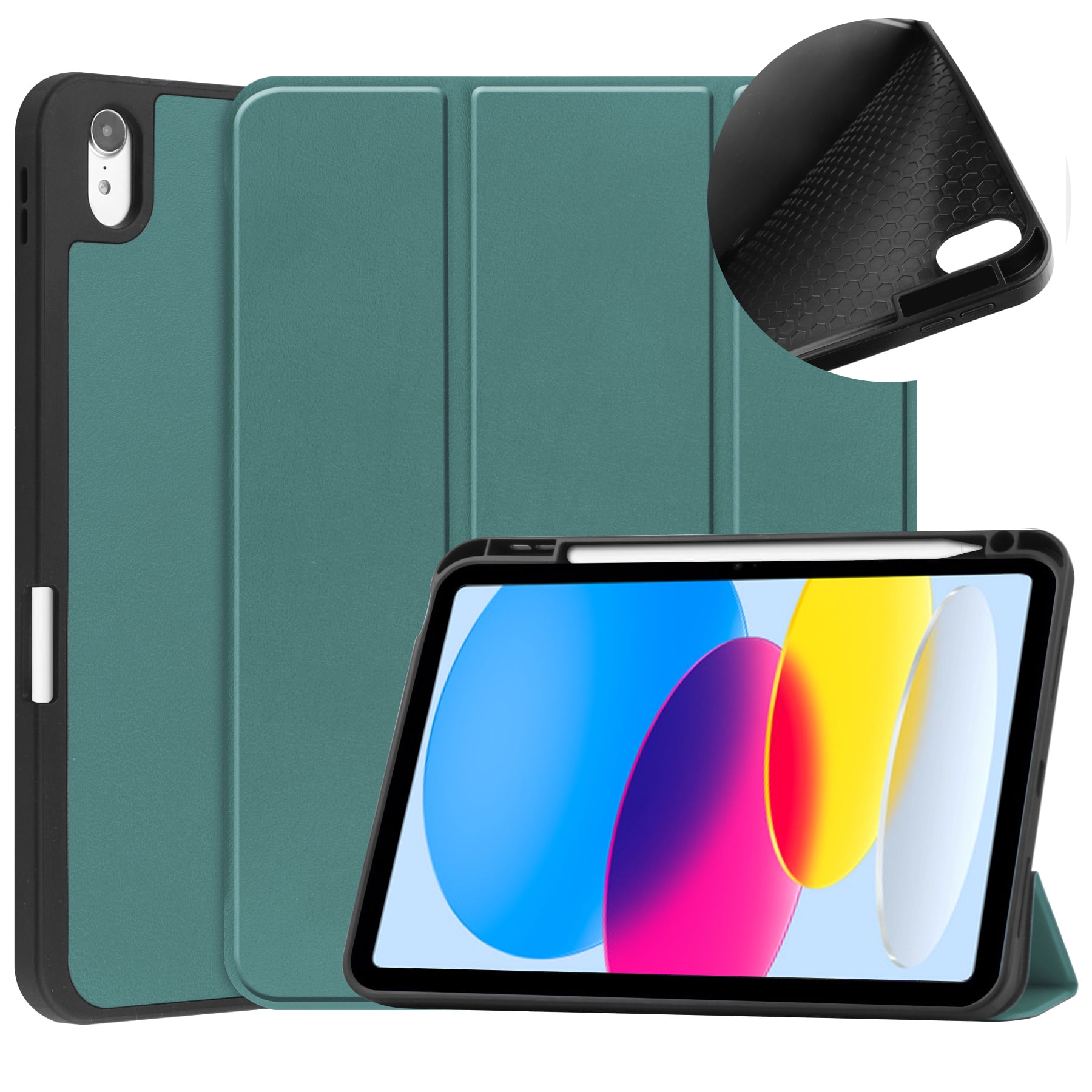 Feishell Fit for Apple iPad 10th Gen 10.9 inch 2022 Smart Case, Built-in Pencil Holder,Auto Sleep/Wake,Luxury PU Leather Magnetic Flip Tri-fold Stand Slim Thin Protective Cover,Darkgreen