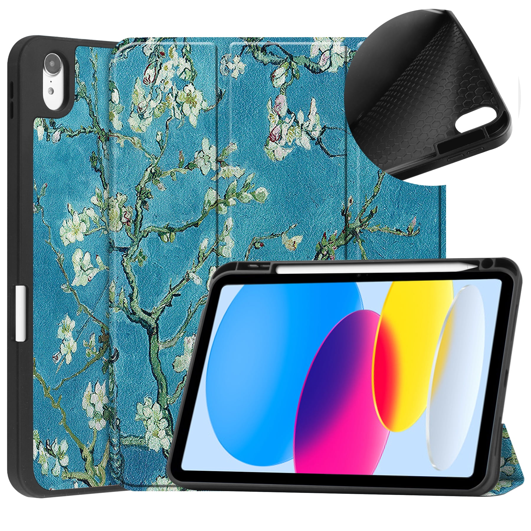 Feishell Fit for Apple iPad 10th Gen 10.9 inch 2022 Smart Case, Built-in Pencil Holder,Auto Sleep/Wake,Luxury PU Leather Magnetic Flip Tri-fold Stand Slim Thin Protective Cover,Flower