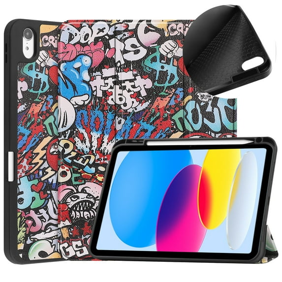 Feishell Fit for Apple iPad 10th Gen 10.9 inch 2022 Smart Case, Built-in Pencil Holder,Auto Sleep/Wake,Luxury PU Leather Magnetic Flip Tri-fold Stand Slim Thin Protective Cover,Graffiti