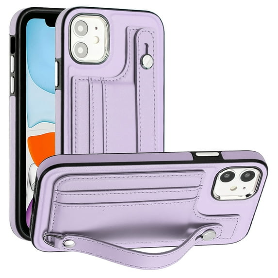 Feishell Fit for Apple iPhone 11 Case with ID Credit Card Slots,Premium PU Leather Adjustable Wristband Kickstand Shockproof Wallet Slim Phone Case for Women Men,Purple