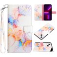 thumbnail image 1 of Feishell Fit for Apple iPhone 13 Wallet Case with Wrist Strap,Stylish Marble Pattern Premium PU Leather Folio Flip Credit Card Slots Kickstand Shockproof Protective Phone Cover,D, 1 of 6
