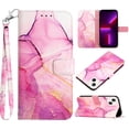 thumbnail image 1 of Feishell Fit for Apple iPhone 13 Wallet Case with Wrist Strap,Stylish Marble Pattern Premium PU Leather Folio Flip Credit Card Slots Kickstand Shockproof Protective Phone Cover,A, 1 of 6