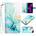 thumbnail image 1 of Feishell Fit for Apple iPhone 13 Wallet Case with Wrist Strap,Stylish Marble Pattern Premium PU Leather Folio Flip Credit Card Slots Kickstand Shockproof Protective Phone Cover,C, 1 of 6