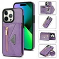 thumbnail image 1 of Feishell Fit for Apple iPhone 15 Pro Case with Adjustable Shoulder Strap,Luxury Premium PU Leather Back Magnetic Buckle Flip Card Pocket Zipper Wallet Crossbody Phone Case,Purple, 1 of 8