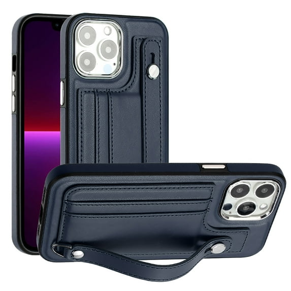 Feishell Fit for Apple iPhone 15 Pro Max Case with ID Credit Card Slots,Premium PU Leather Adjustable Wristband Kickstand Shockproof Wallet Slim Phone Case for Women Men,Blue