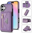 thumbnail image 1 of Feishell Fit for Apple iPhone 16 Case with Adjustable Shoulder Strap,Luxury Premium PU Leather Back Magnetic Buckle Flip Card Pocket Zipper Wallet Crossbody Phone Case,Purple, 1 of 10
