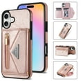 thumbnail image 1 of Feishell Fit for Apple iPhone 16 Plus Case with Adjustable Shoulder Strap,Luxury Premium PU Leather Back Magnetic Buckle Flip Card Pocket Zipper Wallet Crossbody Phone Case,Pink, 1 of 10