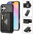 thumbnail image 1 of Feishell Fit for Apple iPhone 16 Plus Case with Adjustable Shoulder Strap,Luxury Premium PU Leather Back Magnetic Buckle Flip Card Pocket Zipper Wallet Crossbody Phone Case,Black, 1 of 10