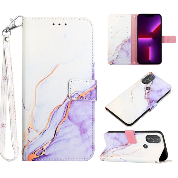 Feishell Fit for Motorola Moto G Power (2022) Wallet Case with Wrist Strap,Stylish Marble Pattern Premium PU Leather Folio Flip Credit Card Slots Kickstand Shockproof Protective Phone Cover,F