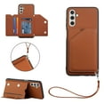 thumbnail image 1 of Feishell Fit for Samsung Galaxy A13 5G Phone Case with Wrist Strap,Shockproof Premium PU Leather Back Magnetic Buckle Flip Kickstand Credit Card Slots Anti-Scratch Protective Cover,Brown, 1 of 6