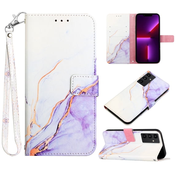 Feishell Fit for Samsung Galaxy A13 5G Wallet Case with Wrist Strap,Stylish Marble Pattern Premium PU Leather Folio Flip Credit Card Slots Kickstand Shockproof Protective Phone Cover,F
