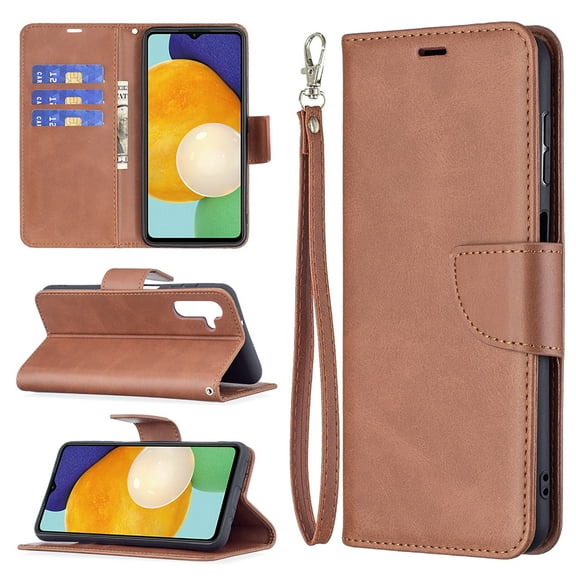 Feishell Fit for Samsung Galaxy A14 5G 6.6 inch Phone Case with Wrist Strap & ID Credit Card Slots,Premium PU Leather Shockproof Magnetic Clasp Folio Flip Holder Protective Cover,Brown