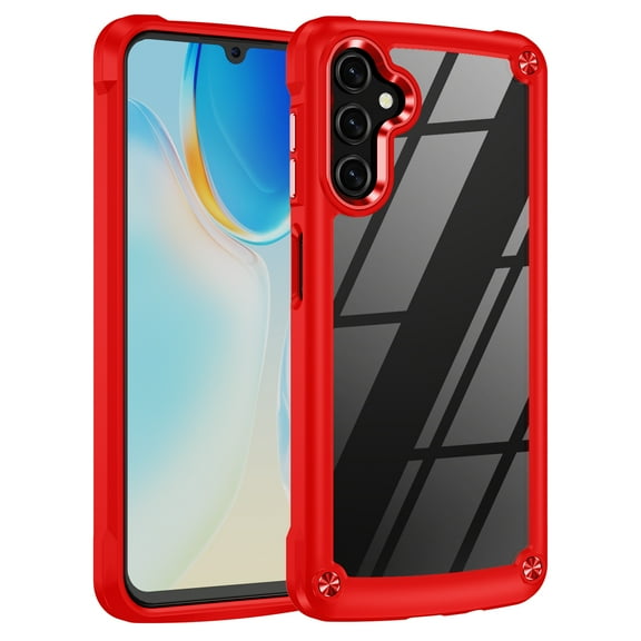 Feishell Fit for Samsung Galaxy A14 5G Clear Case,Support Wireless Charging,Fall Protection Back PC Transparent TPU Frame Plating Button Lightweight Slim Phone Case,Red