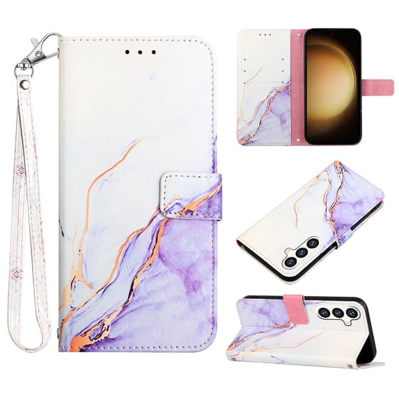 Feishell Fit for Samsung Galaxy A15 Wallet Case with Wrist Strap,Stylish Marble Pattern Premium PU Leather Folio Flip Credit Card Slots Kickstand Shockproof Protective Phone Cover,F
