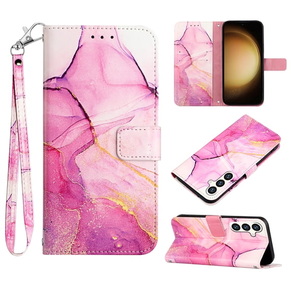 Feishell Fit for Samsung Galaxy A15 Wallet Case with Wrist Strap,Stylish Marble Pattern Premium PU Leather Folio Flip Credit Card Slots Kickstand Shockproof Protective Phone Cover,A