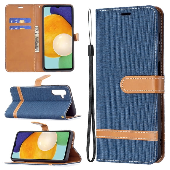 Feishell Fit for Samsung Galaxy A25 5G Phone Case with Wrist Strap,Cloth Texture PU Leather Shockproof Anti-Scratch Magnetic Flip Stand Card Slots Wallet Phone Case,Darkblue