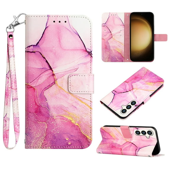 Feishell Fit for Samsung Galaxy A25 5G Wallet Case with Wrist Strap,Stylish Marble Pattern Premium PU Leather Folio Flip Credit Card Slots Kickstand Shockproof Protective Phone Cover,A