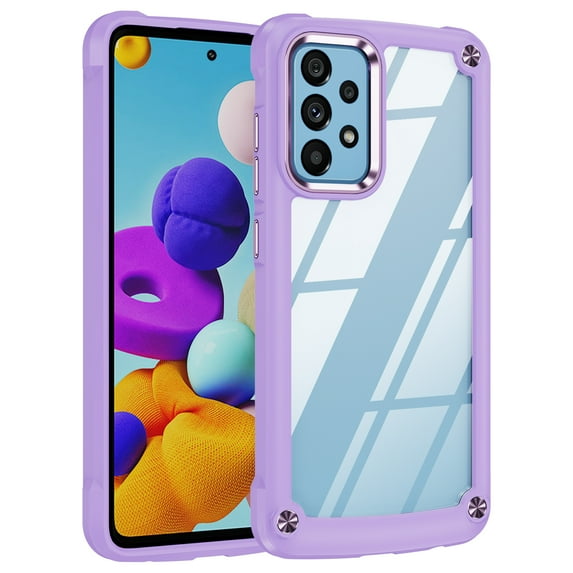Feishell Fit for Samsung Galaxy A52 5G Clear Case,Support Wireless Charging,Fall Protection Back PC Transparent TPU Frame Plating Button Lightweight Slim Phone Case,Purple
