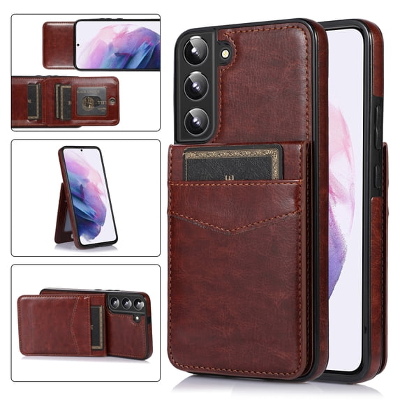 Feishell Fit for Samsung Galaxy S22 5G Phone Case with ID Credit Card Slots,Shockproof Premium PU Leather Magnetic Buckle Vertical & Horizontal Kickstand Back Flip Wallet Protective Cover,Brown