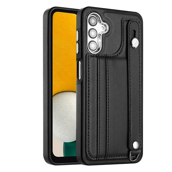 Feishell Fit for Samsung Galaxy S23 FE Case with ID Credit Card Slots,Premium PU Leather Adjustable Wristband Kickstand Shockproof Wallet Slim Phone Case for Women Men,Black