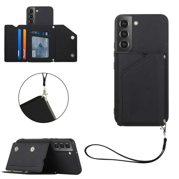 Feishell Fit for Samsung Galaxy S23 FE Phone Case with Wrist Strap,Shockproof Premium PU Leather Back Magnetic Buckle Flip Kickstand Credit Card Slots Anti-Scratch Protective Cover,Black