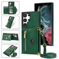 thumbnail image 1 of Feishell Fit for Samsung Galaxy S23 Ultra Case with Adjustable Shoulder Strap,Luxury Premium PU Leather Back Magnetic Buckle Flip Card Pocket Zipper Wallet Crossbody Phone Case,Green, 1 of 10