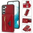 thumbnail image 1 of Feishell Fit for Samsung Galaxy S25+ Case with Adjustable Shoulder Strap,Luxury Premium PU Leather Back Magnetic Buckle Flip Card Pocket Zipper Wallet Crossbody Phone Case,Red, 1 of 9