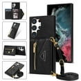 thumbnail image 1 of Feishell Fit for Samsung Galaxy S25 Ultra Case with Adjustable Shoulder Strap,Luxury Premium PU Leather Back Magnetic Buckle Flip Card Pocket Zipper Wallet Crossbody Phone Case,Black, 1 of 10