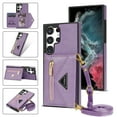 thumbnail image 1 of Feishell Fit for Samsung Galaxy S25 Ultra Case with Adjustable Shoulder Strap,Luxury Premium PU Leather Back Magnetic Buckle Flip Card Pocket Zipper Wallet Crossbody Phone Case,Purple, 1 of 10